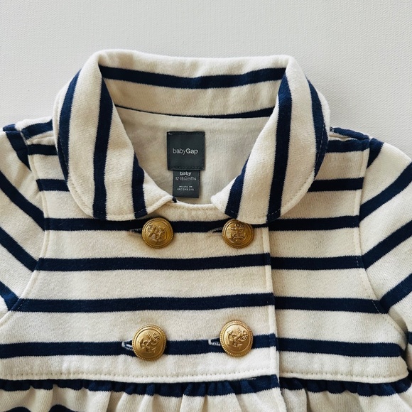 Gap 12-18 Months Baby Girl Nautical Jacket Stripe Anchor Buttons - Picture 2 of 5